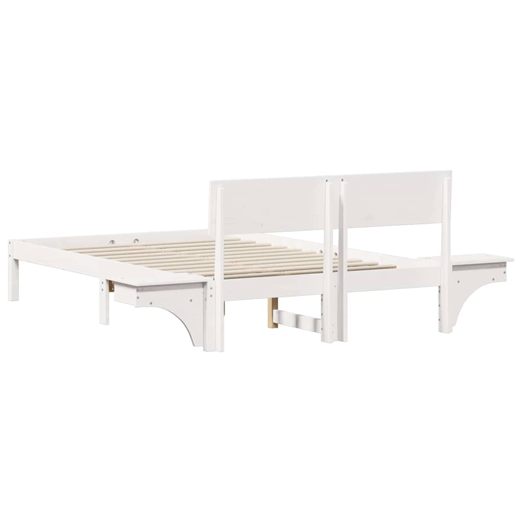 Bettgestell mit Nachttischen Weiß Massivholz Kiefer